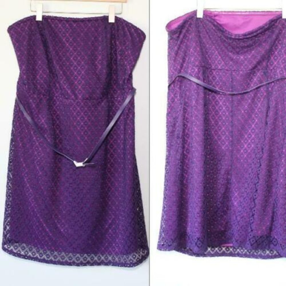 NWT Lane Bryant Crochet Overlay Tube Dress Geo Lace Purple Plus Size 26 H12954 - Picture 10 of 11